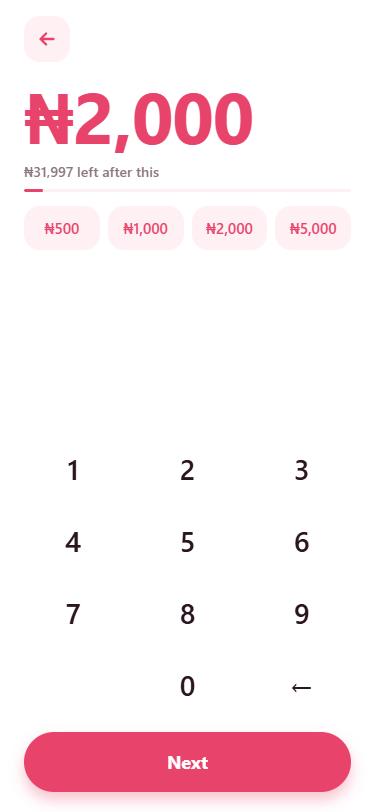 Typing ₦2,000, with the balance left after this shown underneath.
